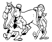 coloriage laurel et hardy avec un cheval